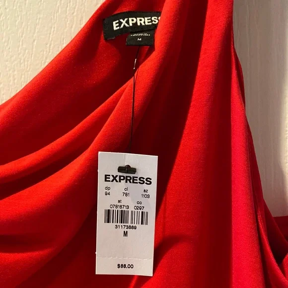 Express dress, body contour, red, one shoulder, size medium